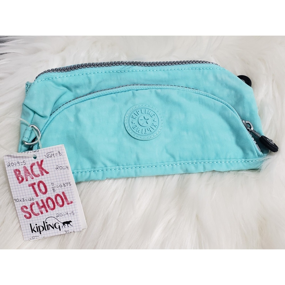 NEW Kipling "Cute" Double Zip Pouch Soft Pen Case FRESH TEAL blue